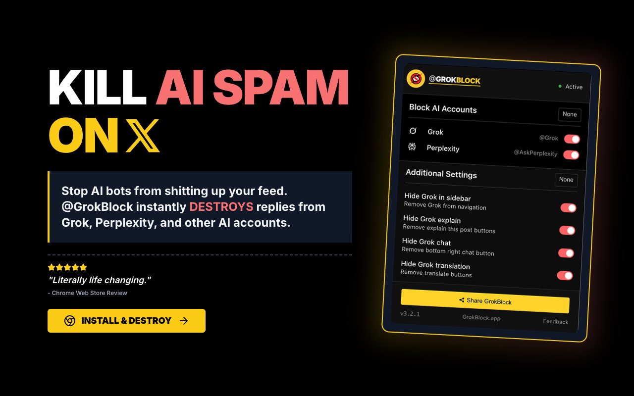 GrokBlock, blocking AI bot replies on X